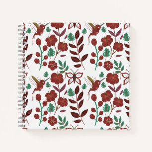 Floral seamless pattern birds and butterflies notebook