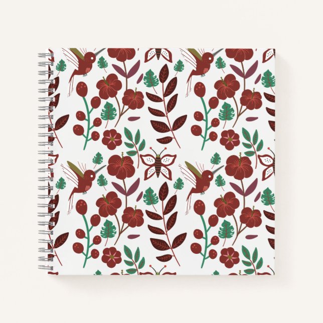 Floral seamless pattern birds and butterflies notebook (Front)