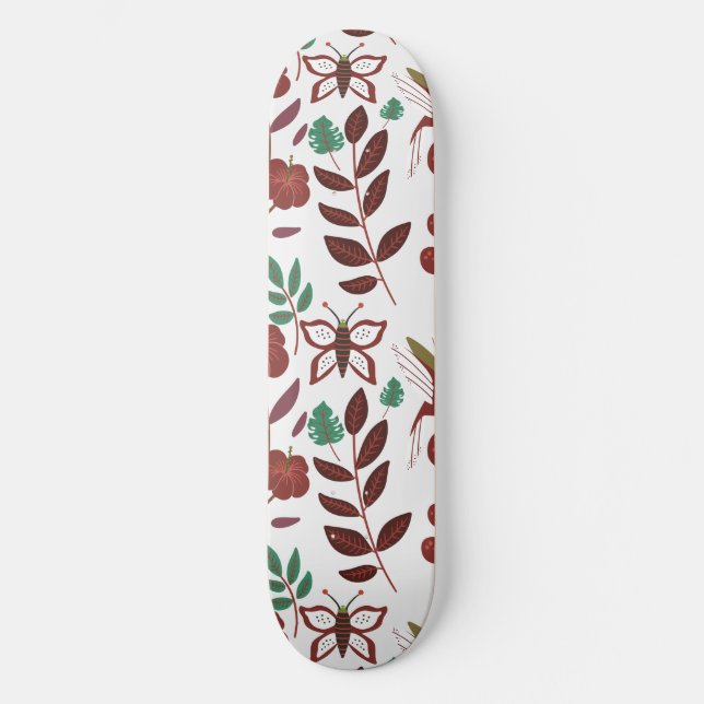 Floral seamless pattern birds and butterflies skateboard (Front)