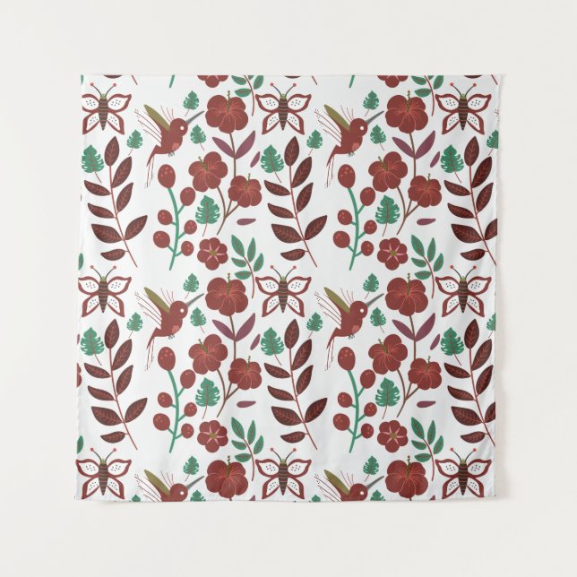 Floral seamless pattern birds and butterflies tapestry (Front)
