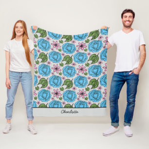 Floral seamless pattern blue & pink personalised  fleece blanket