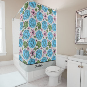 Floral seamless pattern blue & pink personalised shower curtain