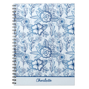 Floral seamless pattern blue white personalised notebook