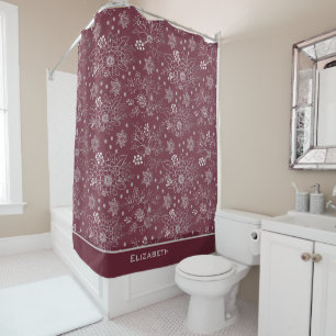 Floral seamless pattern burgundy personalised name shower curtain
