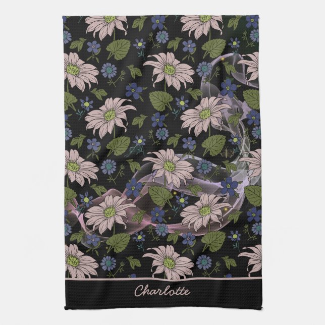 Floral seamless pattern colourful personalised nam tea towel (Vertical)