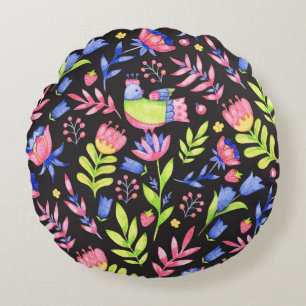 Floral seamless pattern design. Spring flowers and Round Cushion