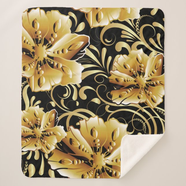 Floral seamless pattern. Flourish 3d wallpaper. Or Sherpa Blanket (Front)