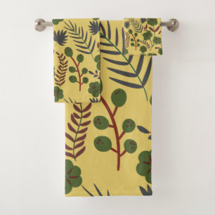 Floral seamless pattern flowers and butterflies bath towel set