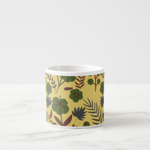 Floral seamless pattern flowers and butterflies espresso cup