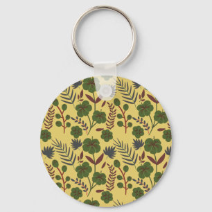 Floral seamless pattern flowers and butterflies key ring