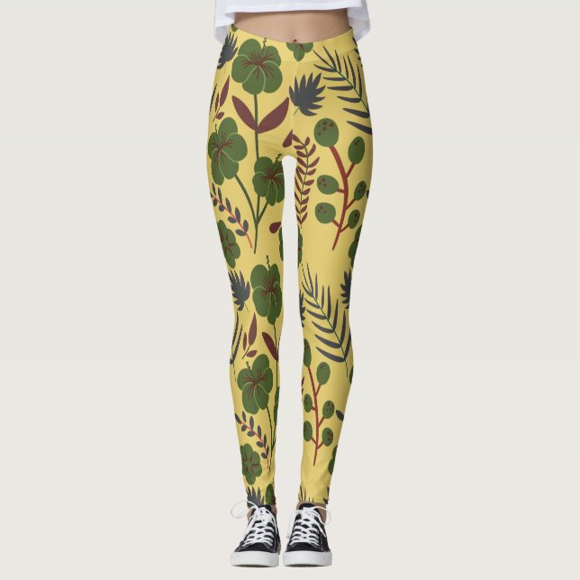Floral seamless pattern flowers and butterflies leggings (Front)