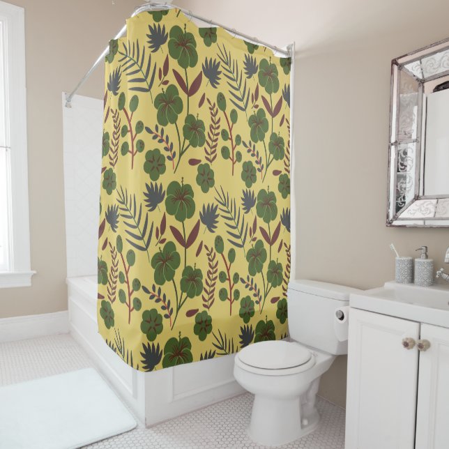 Floral seamless pattern flowers and butterflies shower curtain (In Situ)