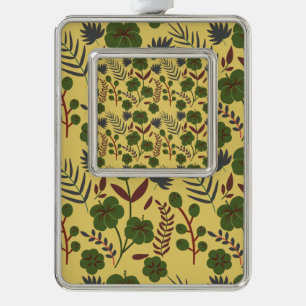 Floral seamless pattern flowers and butterflies silver plated framed ornament