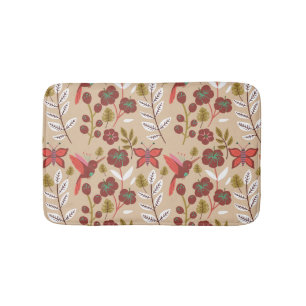 Floral seamless pattern flowers, birds, butterfly bath mat