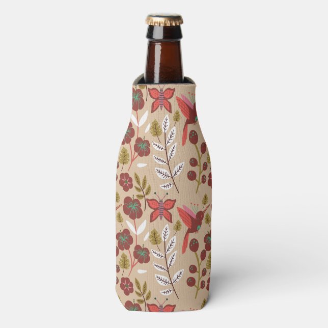 Floral seamless pattern flowers, birds, butterfly bottle cooler (Bottle Front)