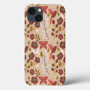 Floral seamless pattern flowers, birds, butterfly iPhone 13 case