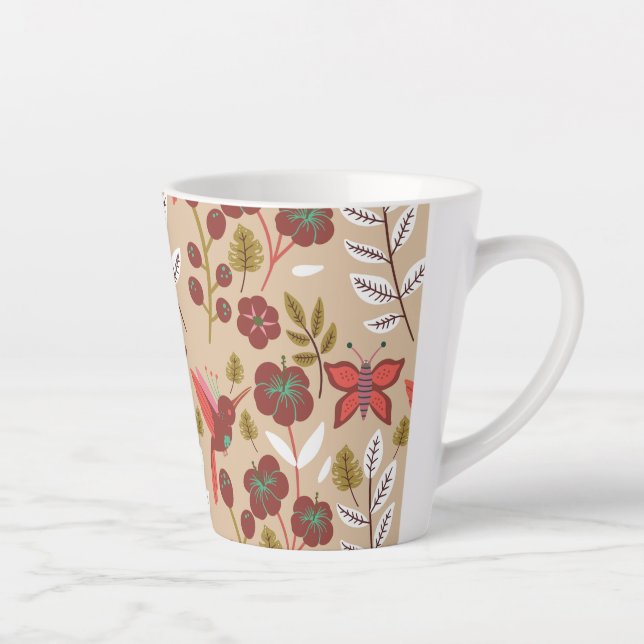 Floral seamless pattern flowers, birds, butterfly latte mug (Right)