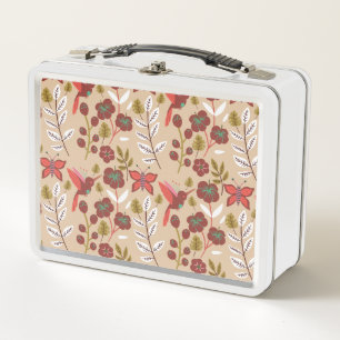 Floral seamless pattern flowers, birds, butterfly metal lunch box