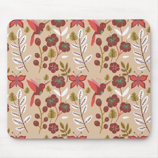 Floral seamless pattern flowers, birds, butterfly mouse mat (Front)