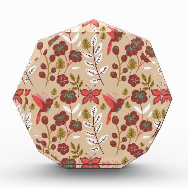 Floral seamless pattern flowers, birds, butterfly photo block (Front)