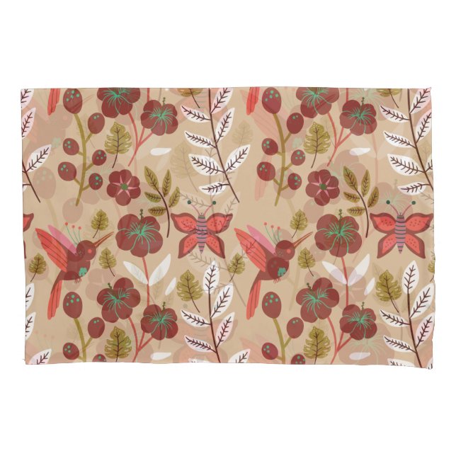 Floral seamless pattern flowers, birds, butterfly pillowcase (Front-Left)