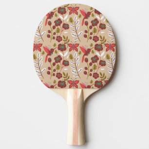 Floral seamless pattern flowers, birds, butterfly ping pong paddle