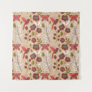 Floral seamless pattern flowers, birds, butterfly tapestry