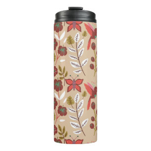 Floral seamless pattern flowers, birds, butterfly thermal tumbler