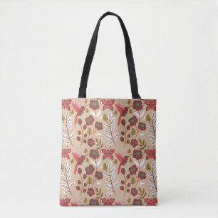 Floral seamless pattern flowers, birds, butterfly tote bag