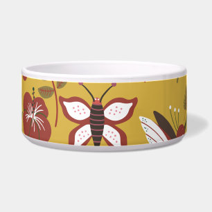 Floral seamless pattern flowers, butterfly, red
