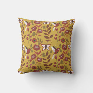 Floral seamless pattern flowers, butterfly, red cushion