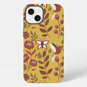 Floral seamless pattern flowers, butterfly, red iPhone 13 case