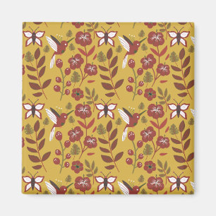 Floral seamless pattern flowers, butterfly, red magnet
