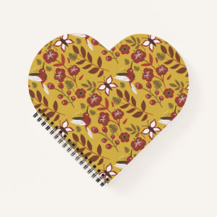Floral seamless pattern flowers, butterfly, red notebook