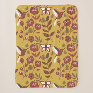 Floral seamless pattern flowers, butterfly, red sherpa blanket
