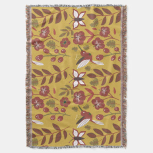 Floral seamless pattern flowers, butterfly, red throw blanket