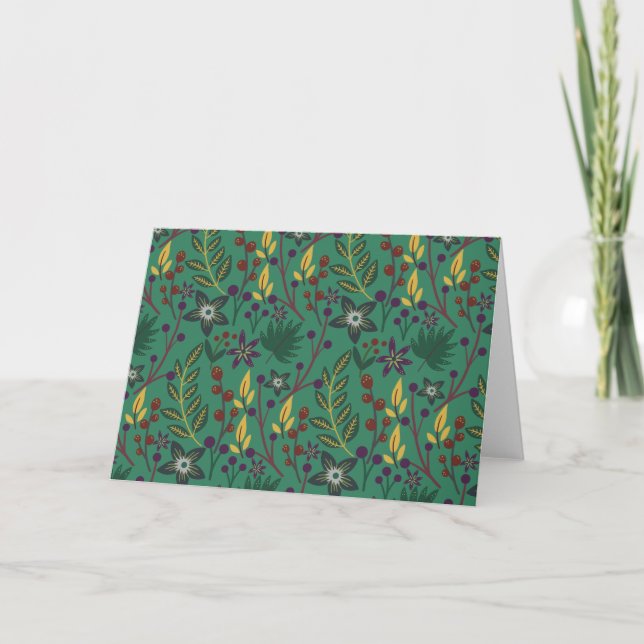 Floral seamless pattern flowers green background card (Front)