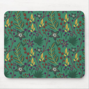 Floral seamless pattern flowers green background mouse mat