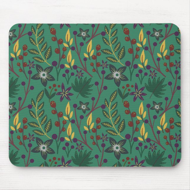 Floral seamless pattern flowers green background mouse mat (Front)