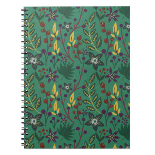 Floral seamless pattern flowers green background notebook