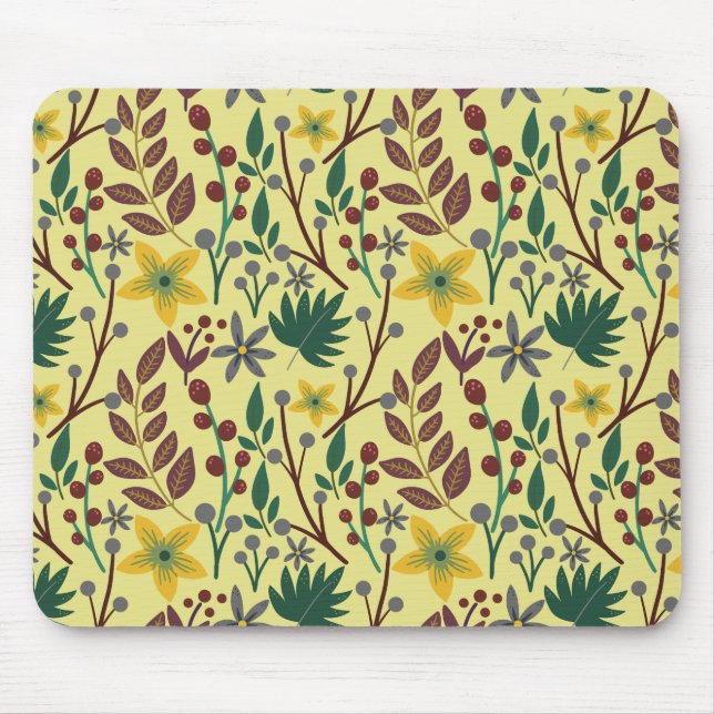 Floral seamless pattern flowers, leaves, branches mouse mat (Front)
