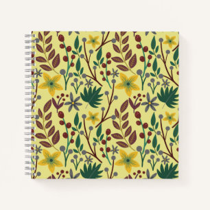 Floral seamless pattern flowers, leaves, branches notebook