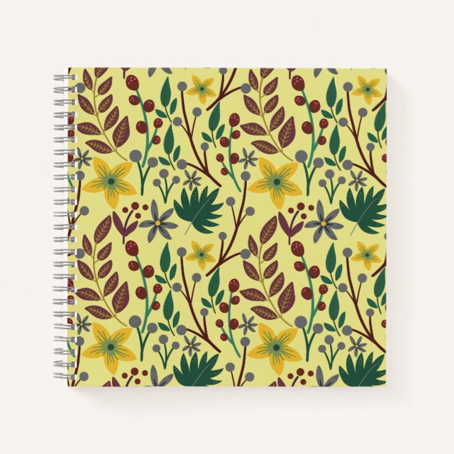 Floral seamless pattern flowers, leaves, branches notebook (Front)