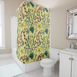 Floral seamless pattern flowers, leaves, branches shower curtain