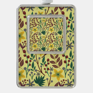 Floral seamless pattern flowers, leaves, branches silver plated framed ornament