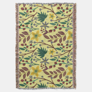 Floral seamless pattern flowers, leaves, branches throw blanket