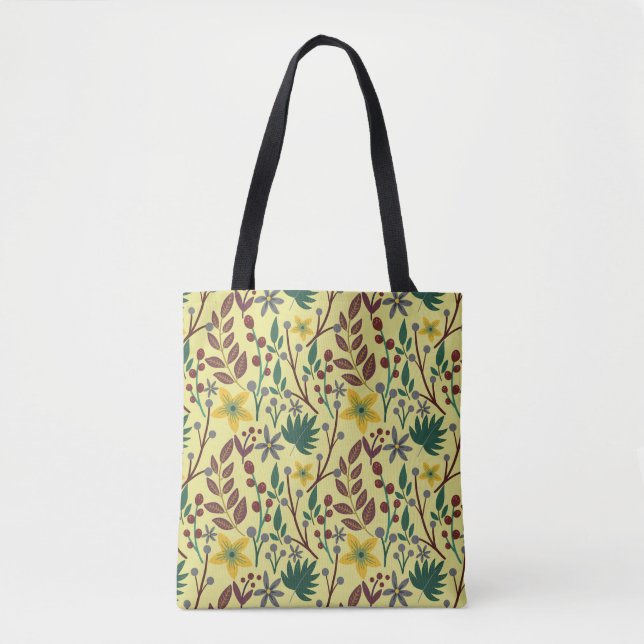 Floral seamless pattern flowers, leaves, branches tote bag (Front)