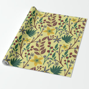 Floral seamless pattern flowers, leaves, branches wrapping paper