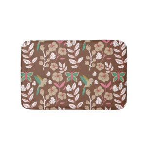 Floral seamless pattern flowers, leaves, butterfly bath mat