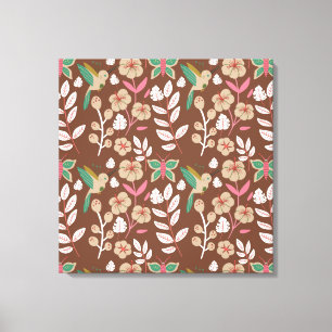 Floral seamless pattern flowers, leaves, butterfly canvas print